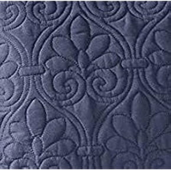 Madison Park Quebec Quilt Set - Luxurious Damask Stitching Design Navy 3 Piece - Picture 6 of 8